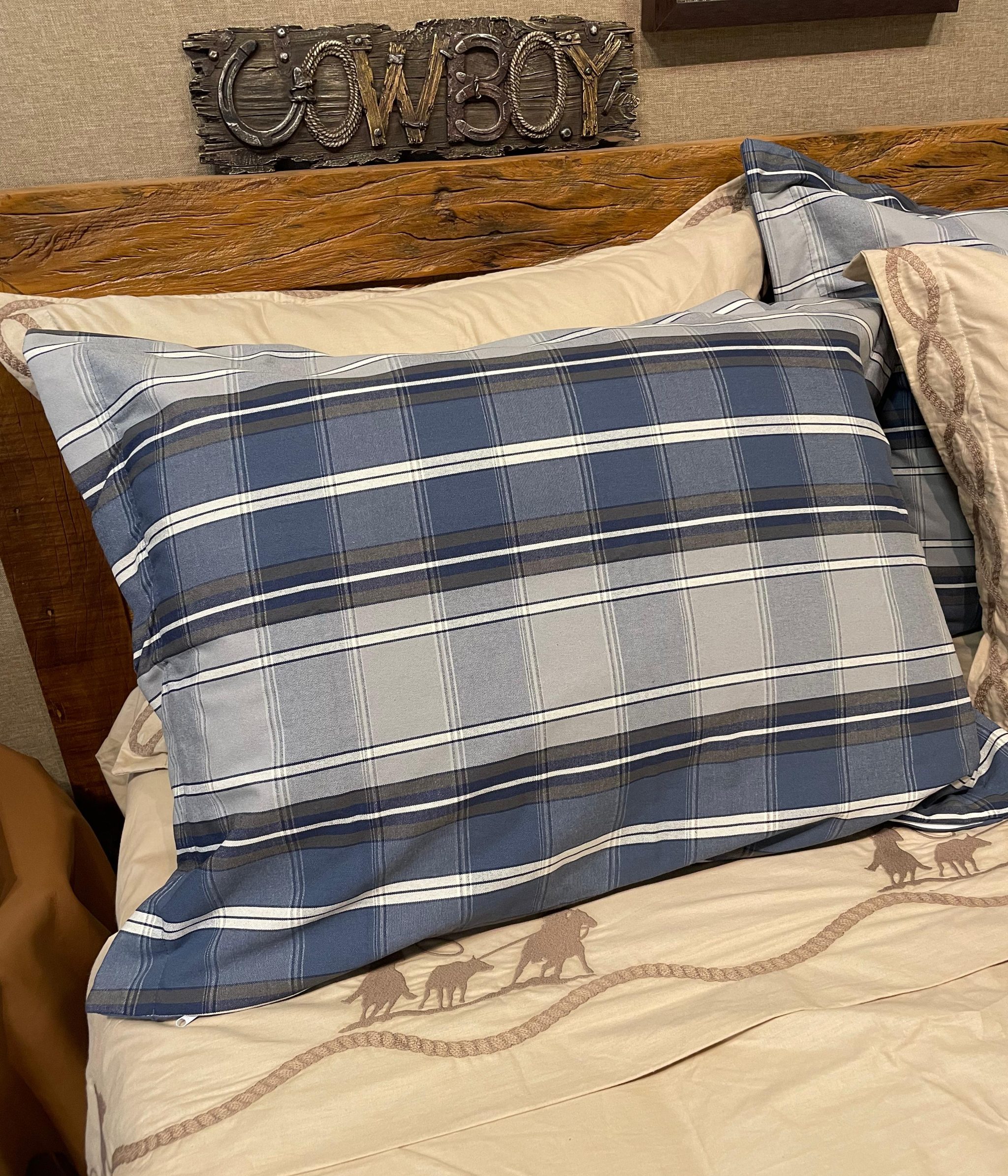 Porta Travesseiro Rústico Azul/Cinza