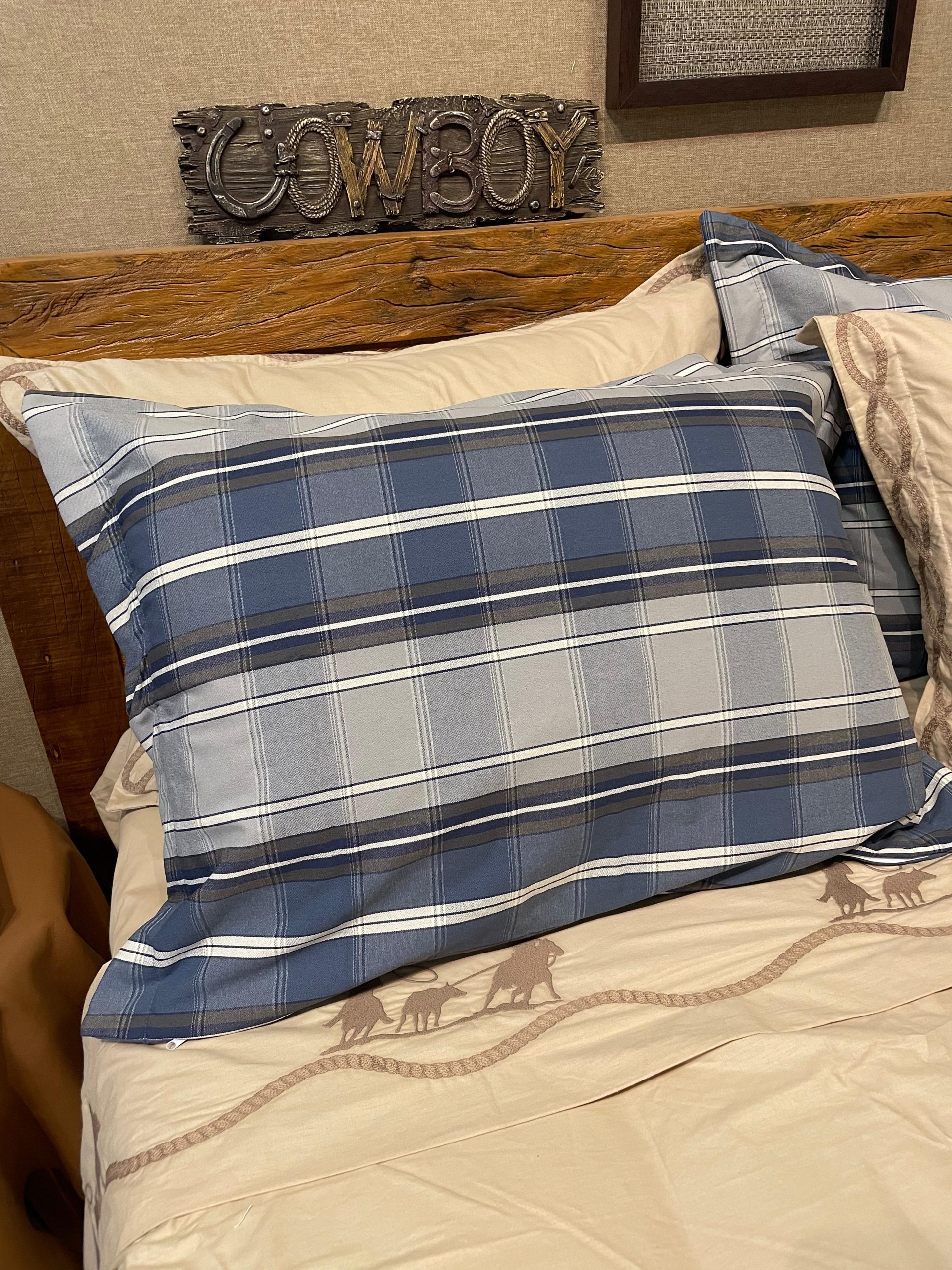 Porta Travesseiro Rústico Azul/Cinza